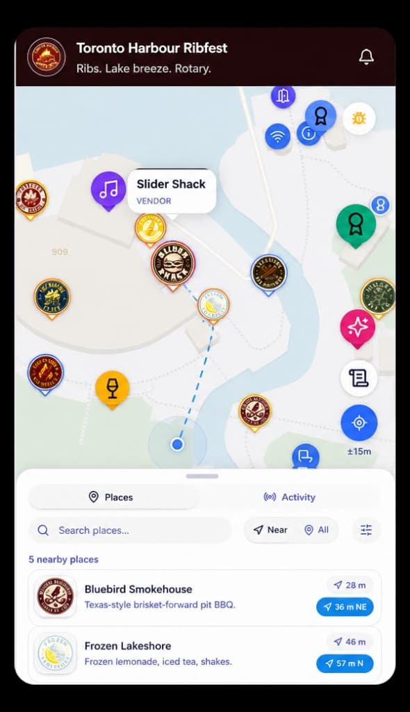 Mobile attendee preview of the event map